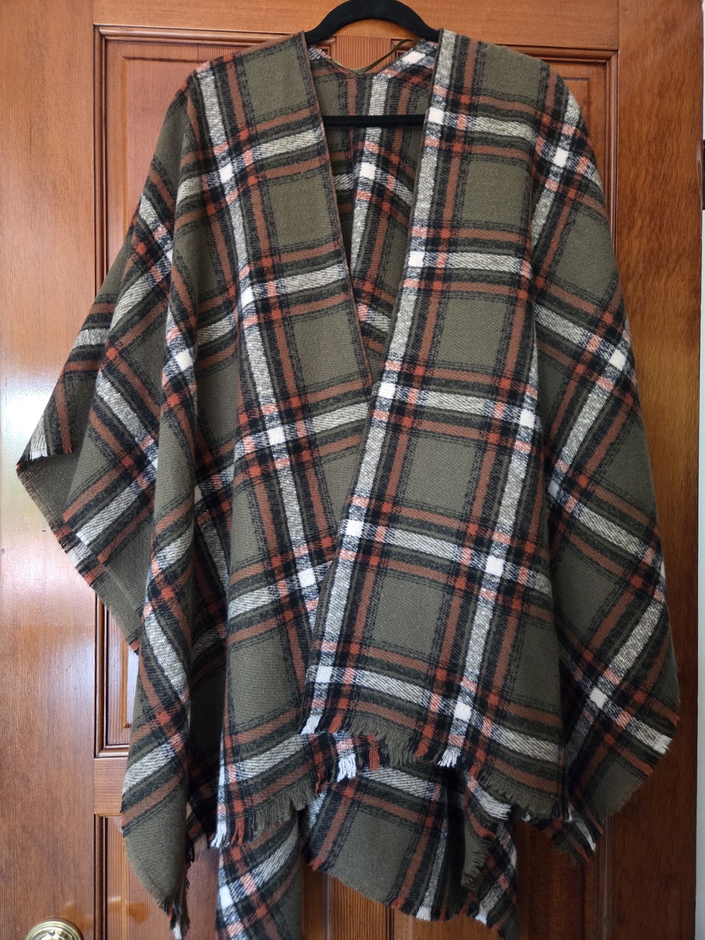 Olive Green Plaid Wrap with Orange and Cream Accents